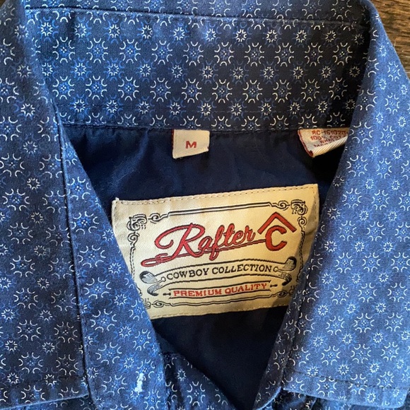 Rafter C Navy Print Pearl Snap Western Shirt Med - Picture 3 of 5